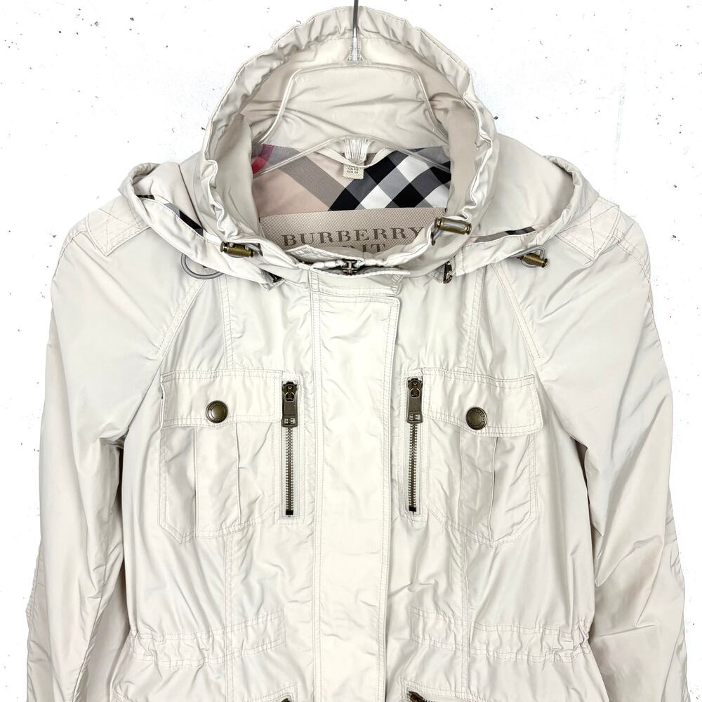 Burberry Brit Packable Field Jacket Windbreaker Detachable Hood Beige Tan Size 6 - Picture 10 of 16
